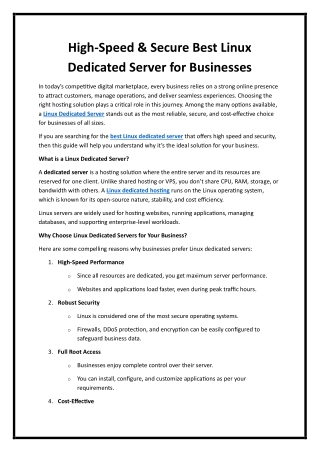 High-Speed & Secure Best Linux Dedicated Server for Businesses
