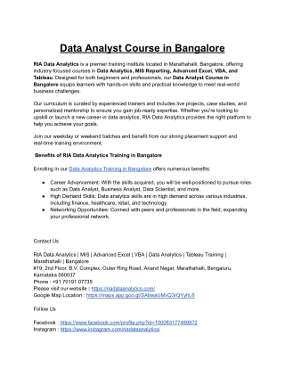 Data Analyst Course in Bangalore
