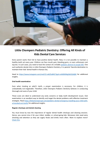 Little Chompers Pediatric Dentistry Offering All Kinds of Kids Dental Care Services