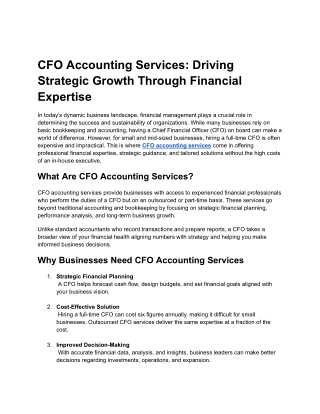 CFO Accounting Services: Driving Strategic Growth Through Financial Expertise