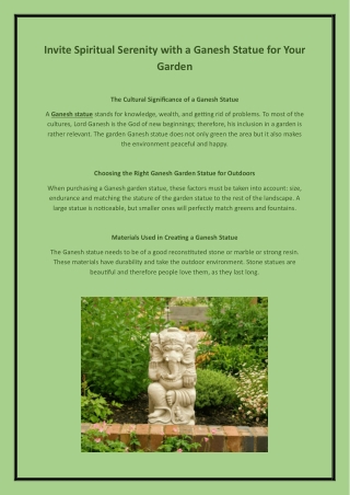Invite Spiritual Serenity with a Ganesh Statue for Your Garden