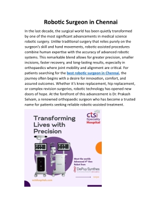 Robotic Surgeon in Chennai