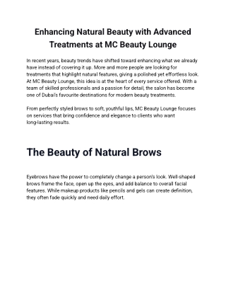 Enhancing Natural Beauty with Advanced Treatments at MC Beauty Lounge