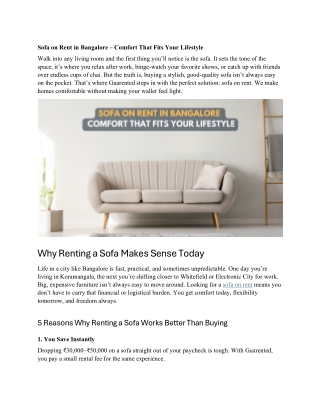 Sofa on Rent in Bangalore – Comfort That Fits Your Lifestyle