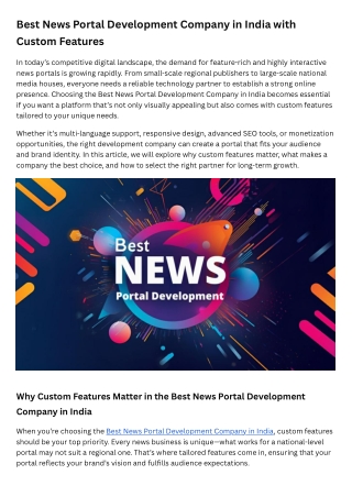 Best News Portal Development Company in India with Custom Features