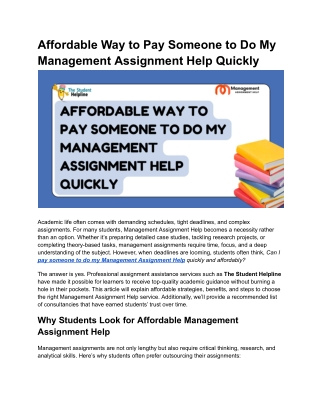 Affordable Way to Pay Someone to Do My Management Assignment Help Quickly