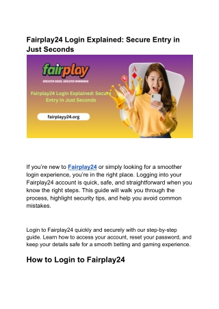 Untitled documentFairplay24 Login Explained Secure Entry in Just Seconds