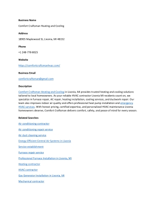 Comfort Craftsman Heating and Cooling