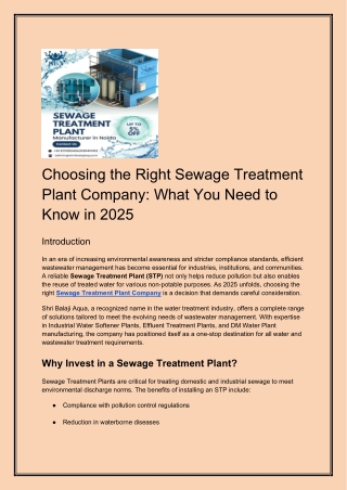 Sewage Treatment Plant Company in India: Sustainable Solutions by Shri Balaji Aq