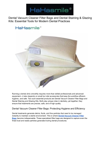 Dental Vacuum Cleaner Filter Bags & Staining and Glazing Kits | Quality Dental S