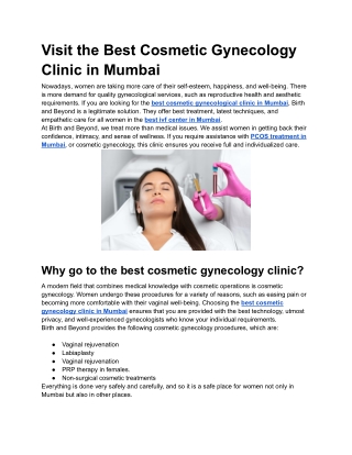 Visit the Best Cosmetic Gynecology Clinic in Mumbai