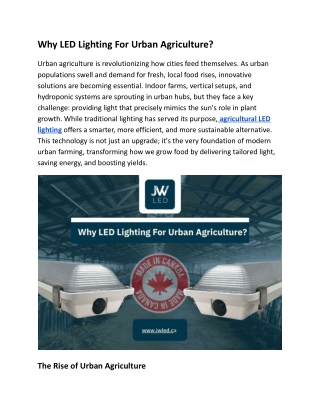 Why LED Lighting For Urban Agriculture is important