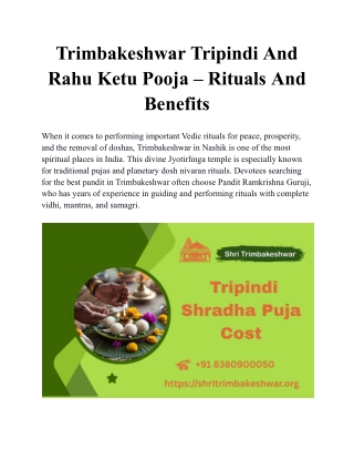 Trimbakeshwar Tripindi And Rahu Ketu Pooja – Rituals And Benefits