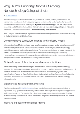 Why DY Patil University Stands Out Among Nanotechnology Colleges in India