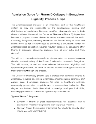 Admission Guide for Pharm D Colleges in Bangalore_ Eligibility, Process & Tips (1)