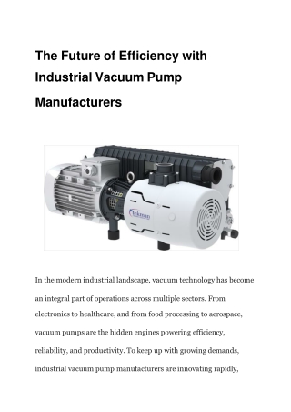 The Future of Efficiency with Industrial Vacuum Pump Manufacturers