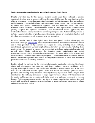 Top Crypto Assets Continue Dominating Market While Investors Watch Closely