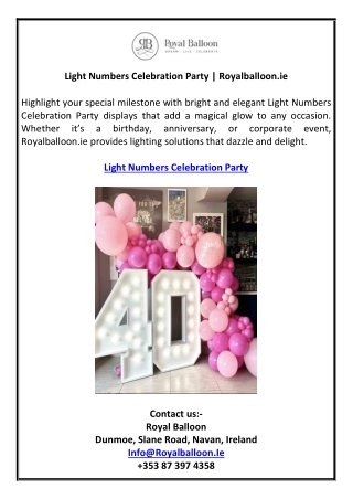 Light Numbers Celebration Party | Royalballoon.ie