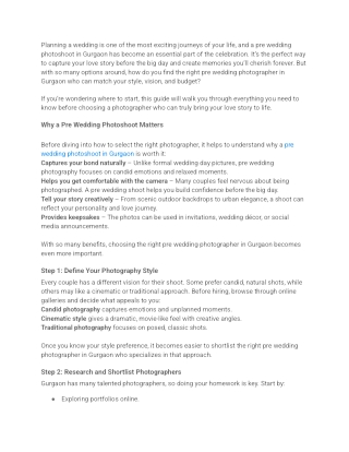 How to Choose the Right Pre Wedding Photographer in Gurgaon_