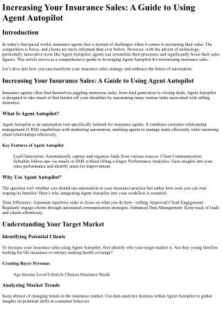 Increasing Your Insurance Sales A Guide to Using Agent Autopilot