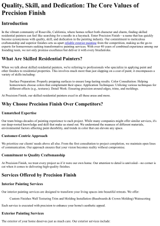 Quality, Skill, and Dedication The Core Values of Precision Finish