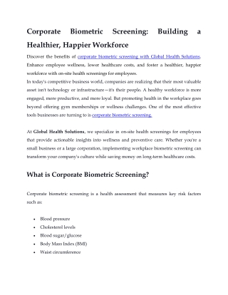 Corporate Biometric Screening