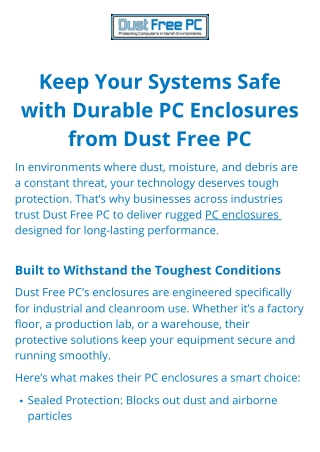 High-Quality PC Enclosures  Dust Free PC USA Engineered