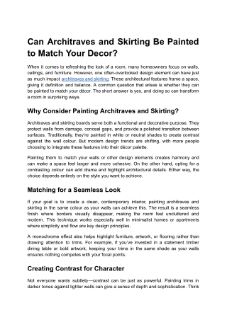 Can Architraves and Skirting Be Painted to Match Your Décor