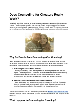 Does Counseling for Cheaters Really Work