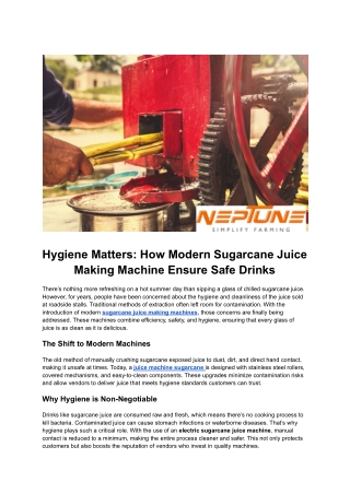 Hygiene Matters_ How Modern Sugarcane Juice Making Machine Ensure Safe Drinks
