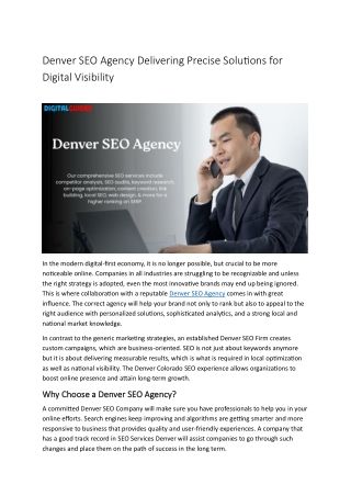 Denver SEO Agency Delivering Precise Solutions for Digital Visibility