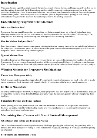 Winning Techniques for Progressive Port Machines