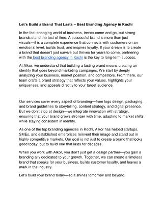 Let’s Build a Brand That Lasts – Best Branding Agency in Kochi