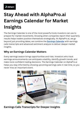 Stay Ahead with AlphaPro.ai Earnings Calendar for Market Insights