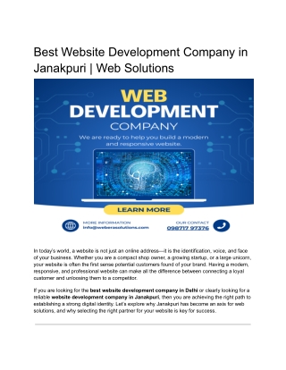 Best Website Development Company in Janakpuri _ Web Solutions