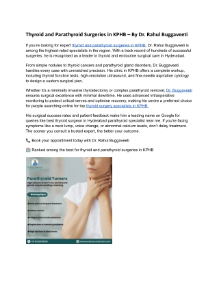 Thyroid and Parathyroid Surgeries in KPHB – By Dr. Rahul Buggaveeti