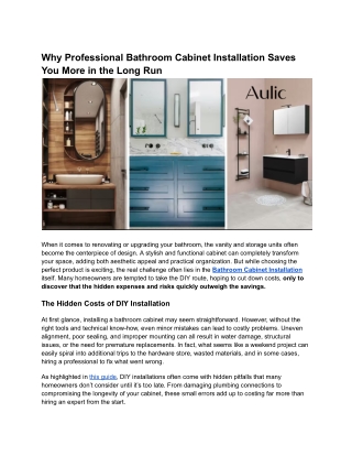 Why Professional Bathroom Cabinet Installation Saves You More in the Long Run