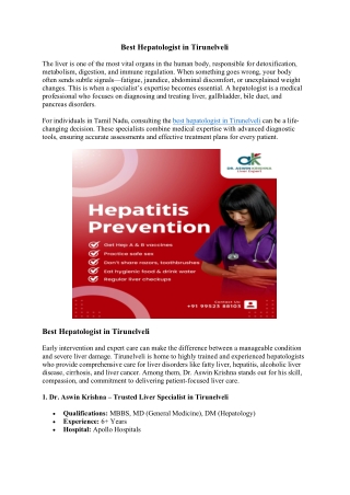 Best Hepatologist in Tirunelveli