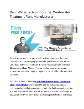 Deur Water Tech — Industrial Wastewater Treatment Plant Manufacturer