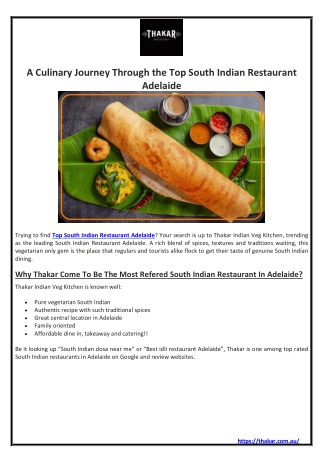 A Culinary Journey Through the Top South Indian Restaurant Adelaide