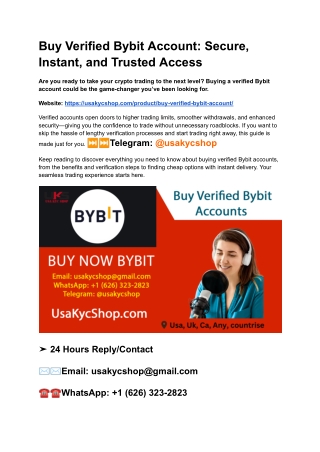 Buy Verified Bybit Account_ Secure, Instant, and Trusted Access
