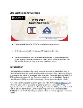 CRS Certification for Electronic
