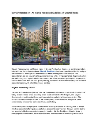 Mayfair Residency - An Iconic Residential Address in Greater Noida