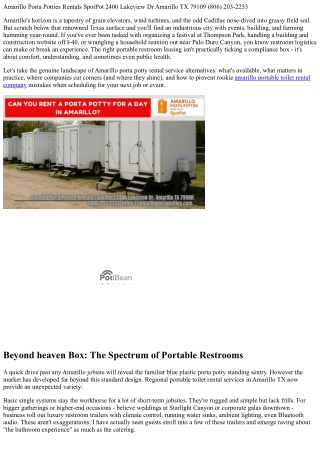 Checking out the Variety Of Amarillo Portable Bathroom Rental Options