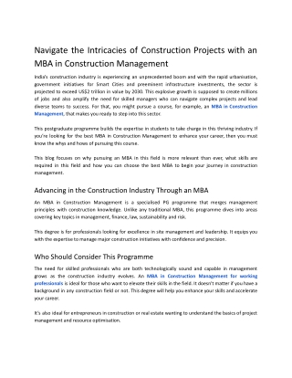 Advance Your Career with an MBA in Construction Management at NICMAR Hyderabad