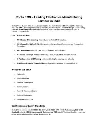 Roots EMS – Leading Electronics Manufacturing Services in India