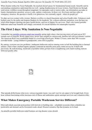 Portable Washrooms for Catastrophe Relief: Emergency Situation Services Availabl