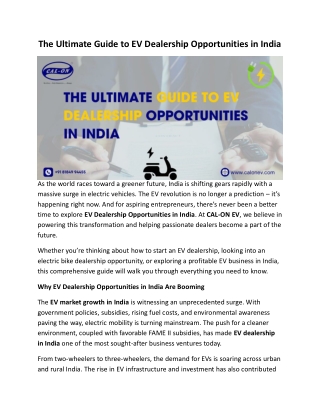 The Ultimate Guide to EV Dealership Opportunities in India