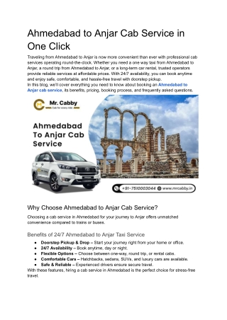 Ahmedabad to Anjar Cab Service in One Click