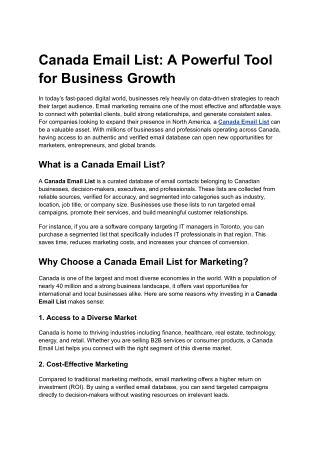 Canada Email List: A Powerful Tool for Business Growth